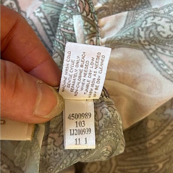 Chico's Boho Paisley Blouse Size 0 Sheer Chiffon Short Sleeve Top Green Brown - Picture 6 of 6